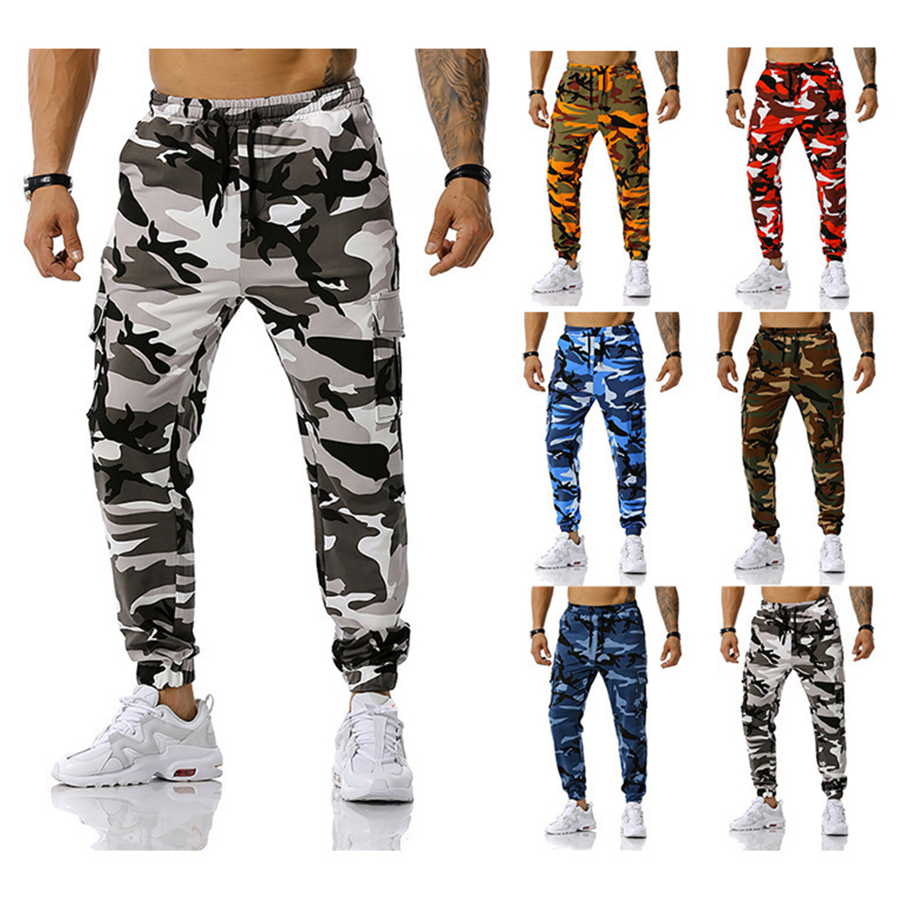 Men's new sports fitness drawstring camouflage jogger pants