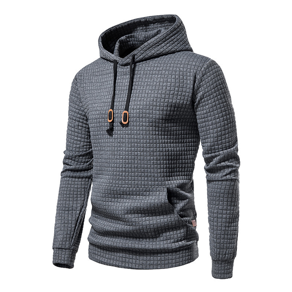 Men's Waffle Pattern Solid Hoodie Casual Pullover Sweatshirt