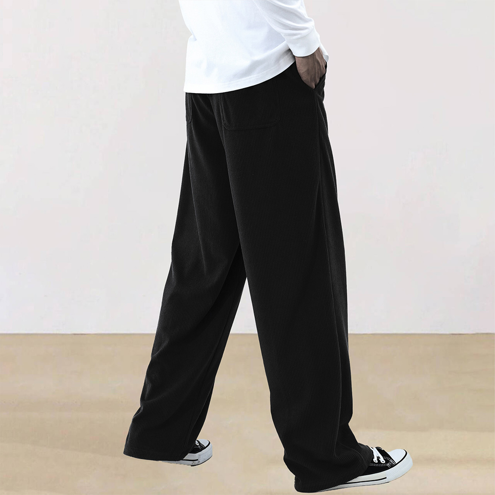 Men's corduroy elastic waist wide-leg trousers