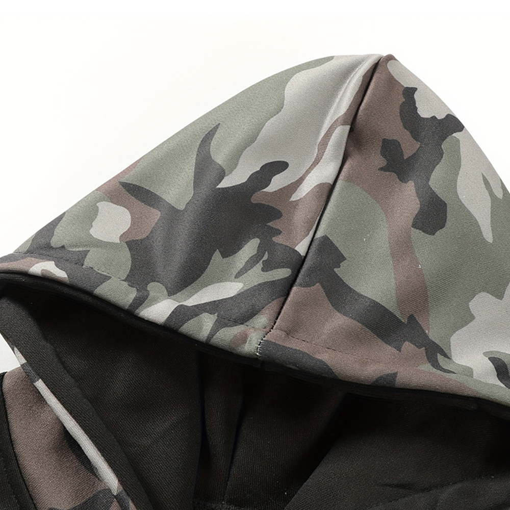 Men's camouflage patchwork pocket hooded sweatshirt