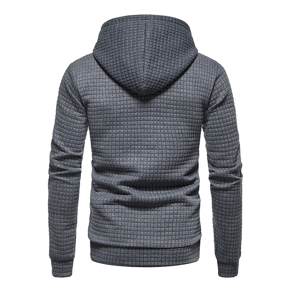 Men's Waffle Pattern Solid Hoodie Casual Pullover Sweatshirt