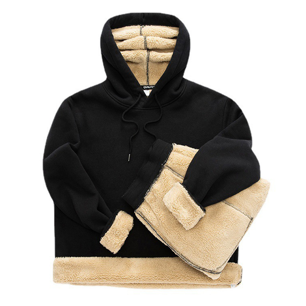 New winter velvet and thickened men's hooded sweatshirt trousers sports suit