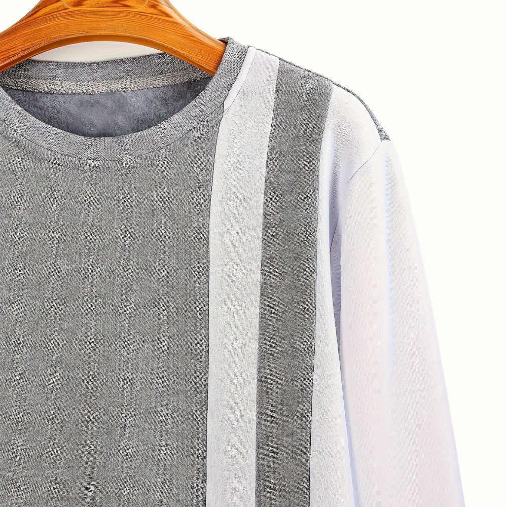 Autumn and winter men's fashionable color block round neck plus fleece sweatshirt