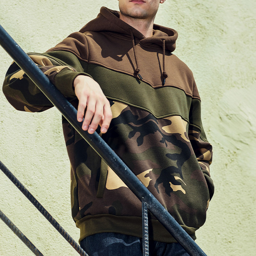 Men's autumn and winter new retro color matching loose large size casual hoodie