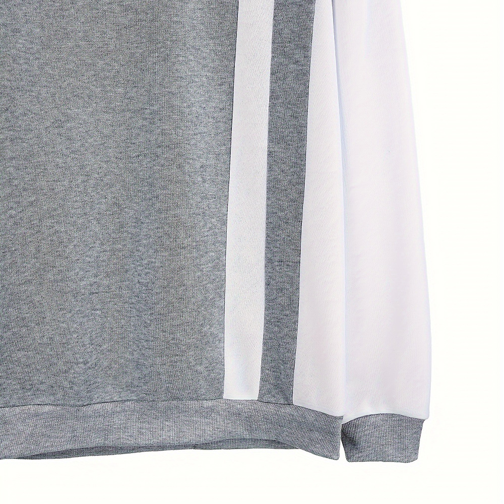 Autumn and winter men's fashionable color block round neck plus fleece sweatshirt
