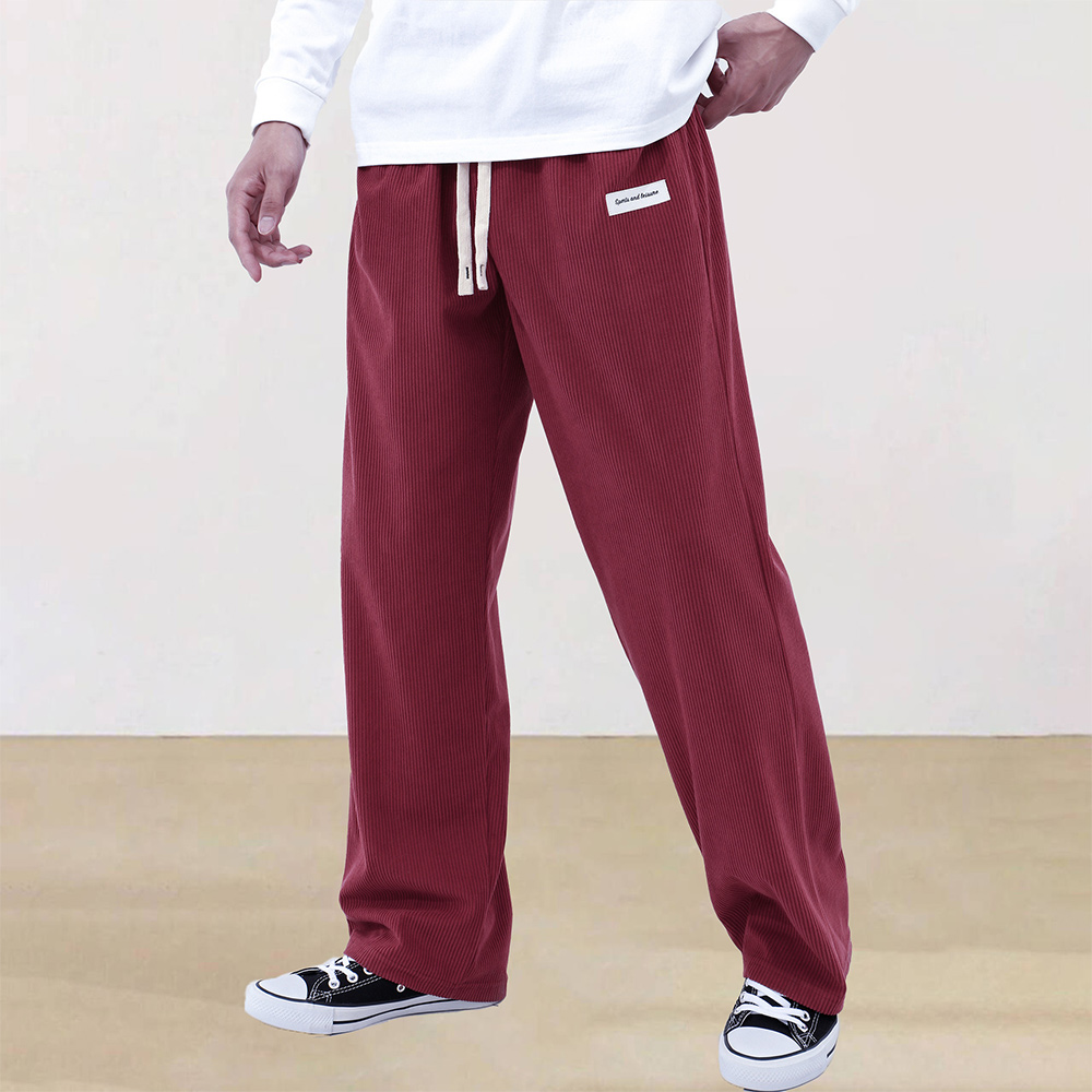 Men's corduroy elastic waist wide-leg trousers