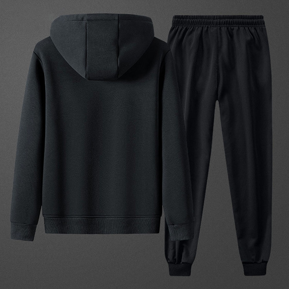 Men's Cotton and Linen Plush Hooded Jacket Sportswear Two-piece Suit