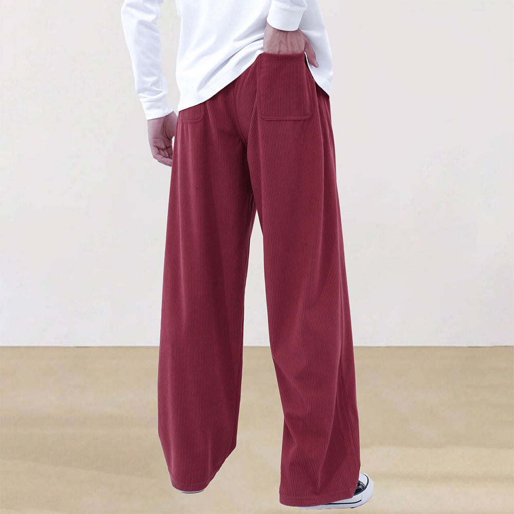 Men's corduroy elastic waist wide-leg trousers