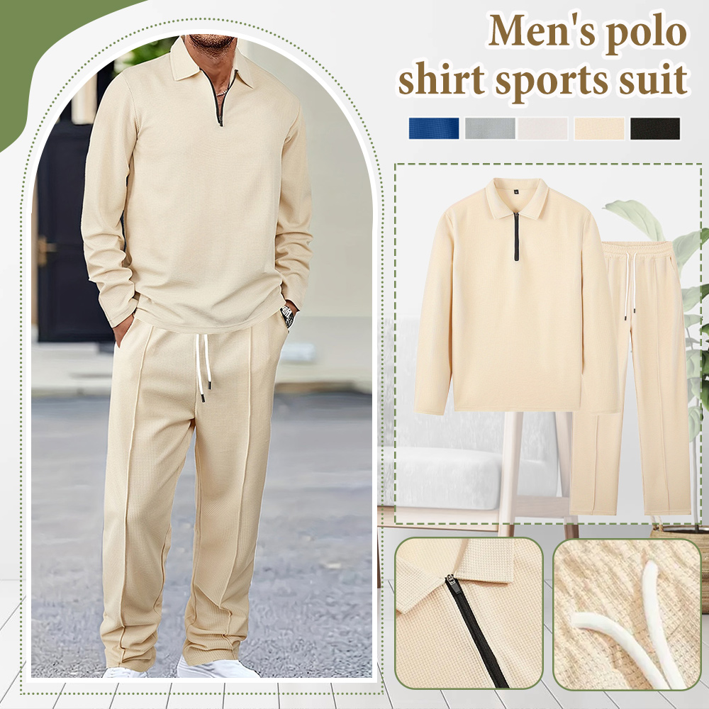Men's stylish and comfortable lapel two-piece sports casual polo suit
