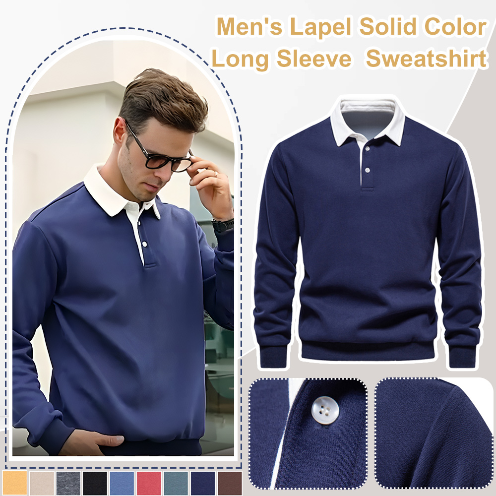 Men's new lapel long-sleeved solid color sweatshirt