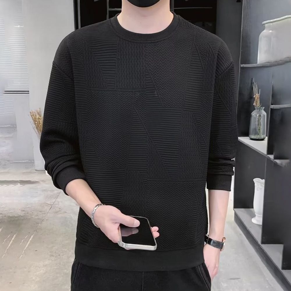 Men's jacquard round neck solid color sweatshirt