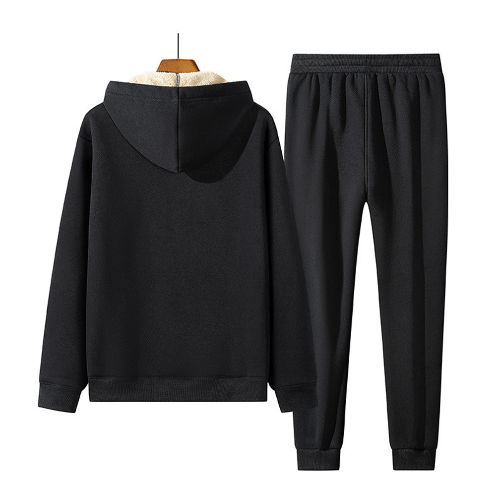 New winter velvet and thickened men's hooded sweatshirt trousers sports suit