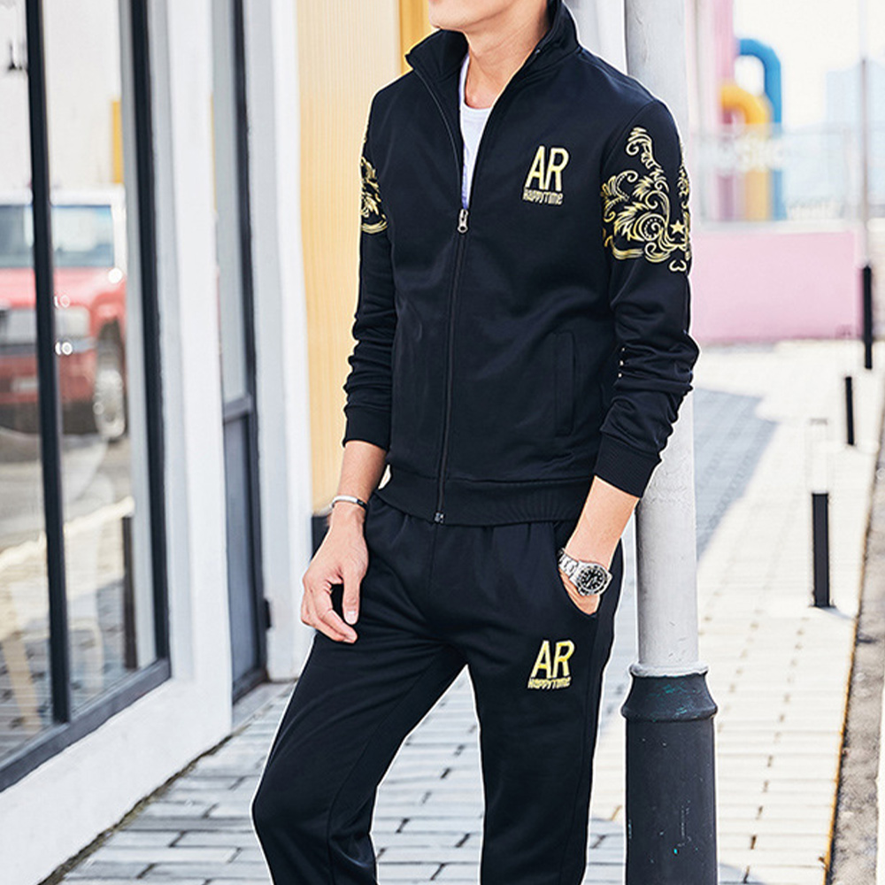 New men's casual stand-up collar baseball jacket long-sleeved trousers suit for spring and autumn