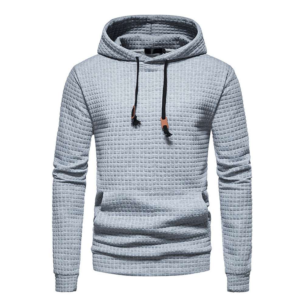 Men's Waffle Pattern Solid Hoodie Casual Pullover Sweatshirt