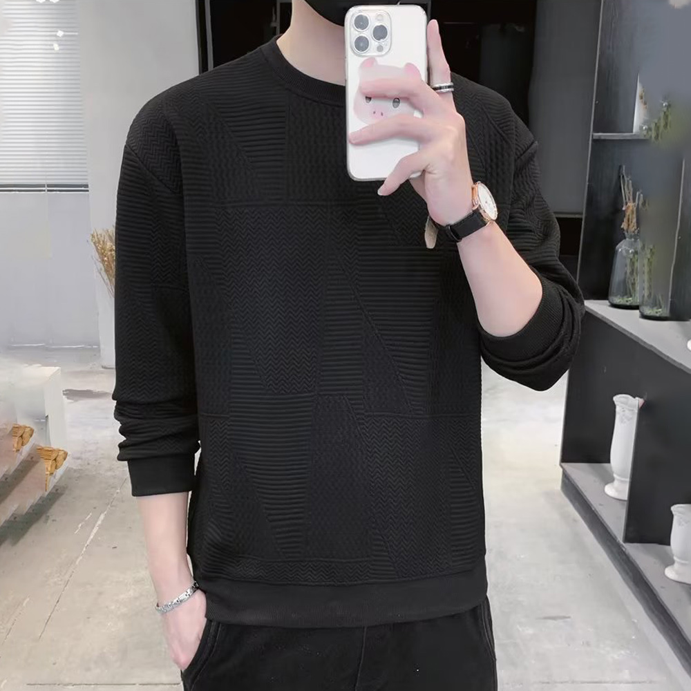 Men's jacquard round neck solid color sweatshirt