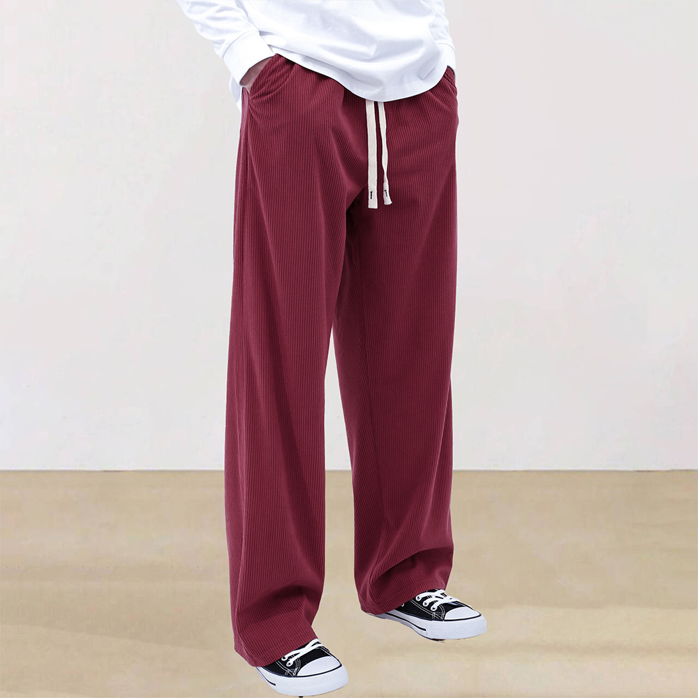 Men's corduroy elastic waist wide-leg trousers