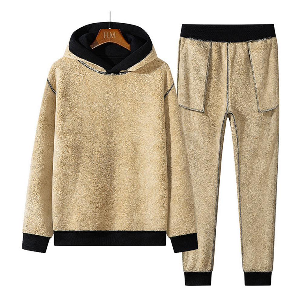 New winter velvet and thickened men's hooded sweatshirt trousers sports suit