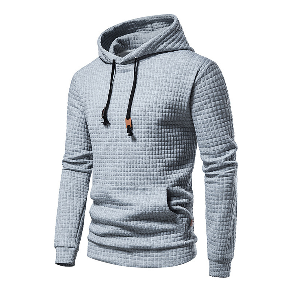 Men's Waffle Pattern Solid Hoodie Casual Pullover Sweatshirt