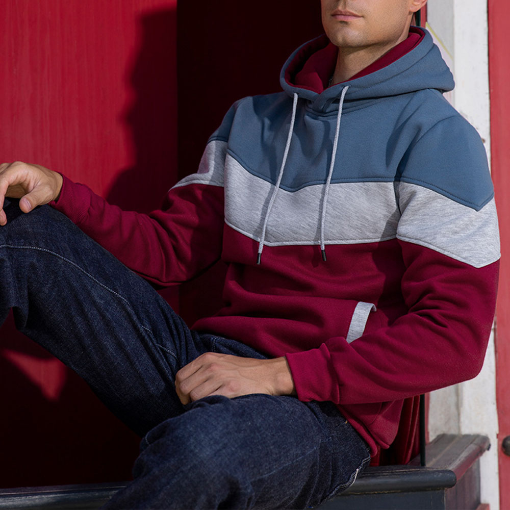 Men's autumn and winter new retro color matching loose large size casual hoodie