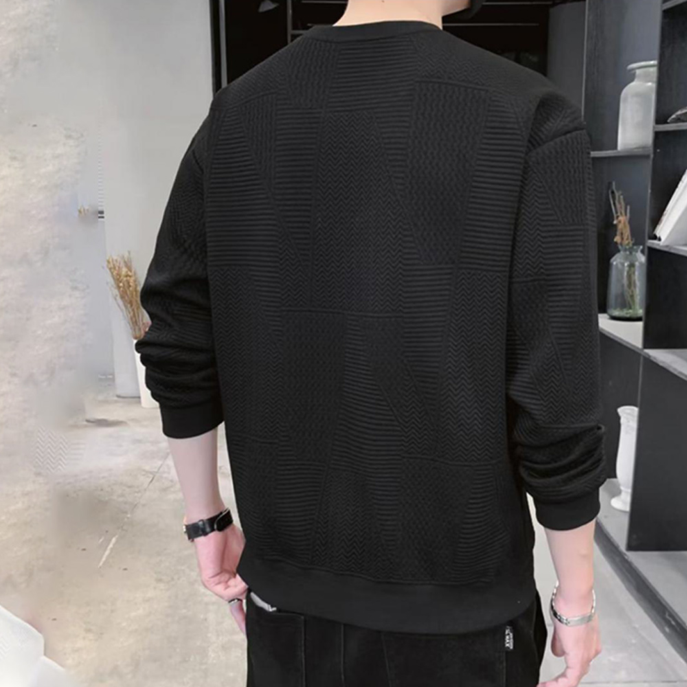 Men's jacquard round neck solid color sweatshirt