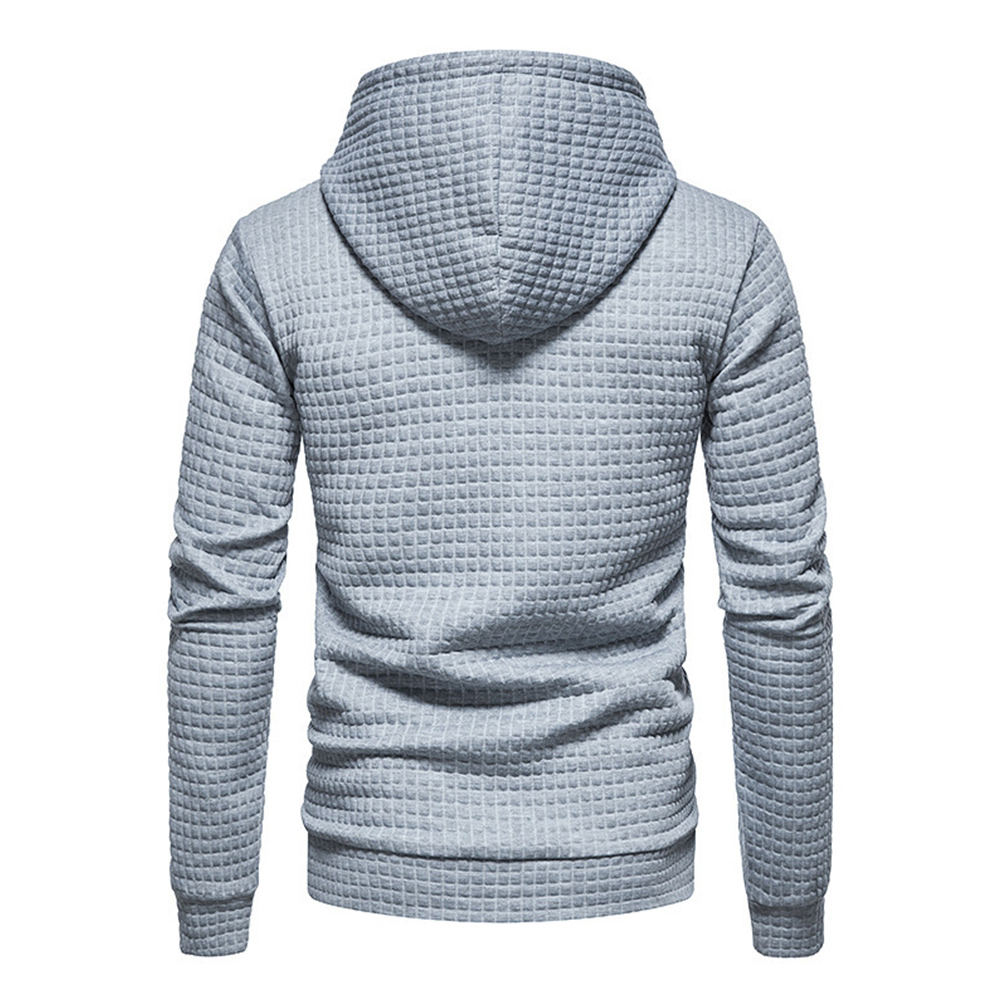 Men's Waffle Pattern Solid Hoodie Casual Pullover Sweatshirt