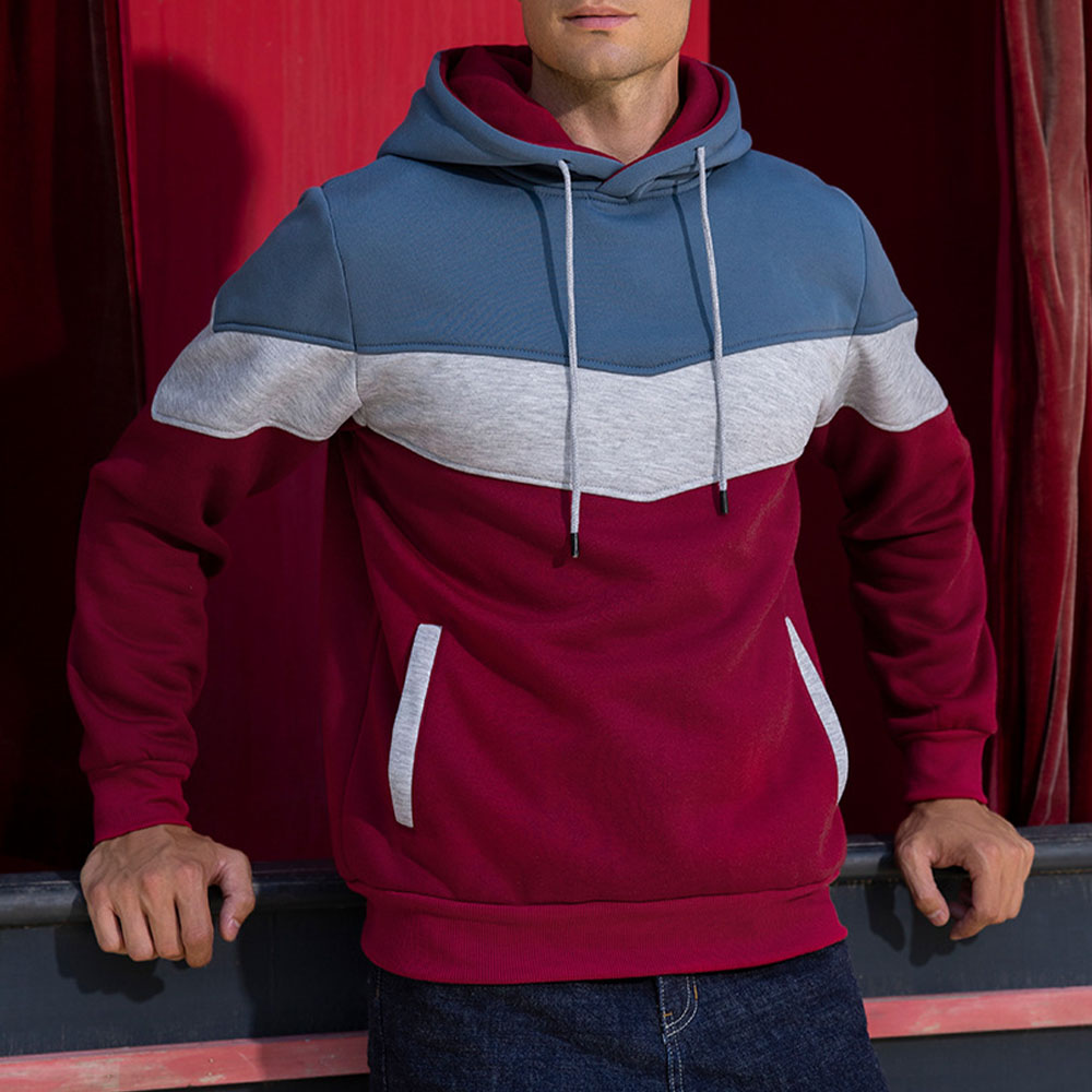 Men's autumn and winter new retro color matching loose large size casual hoodie