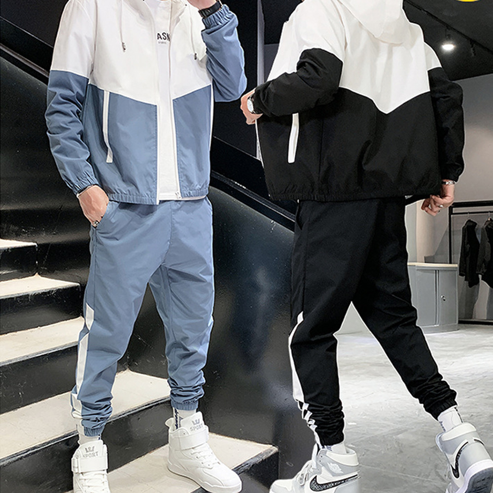Men's autumn running leisure new fashion color matching sports suit