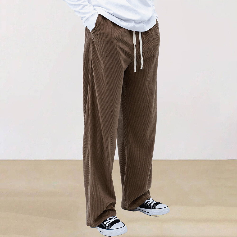Men's corduroy elastic waist wide-leg trousers