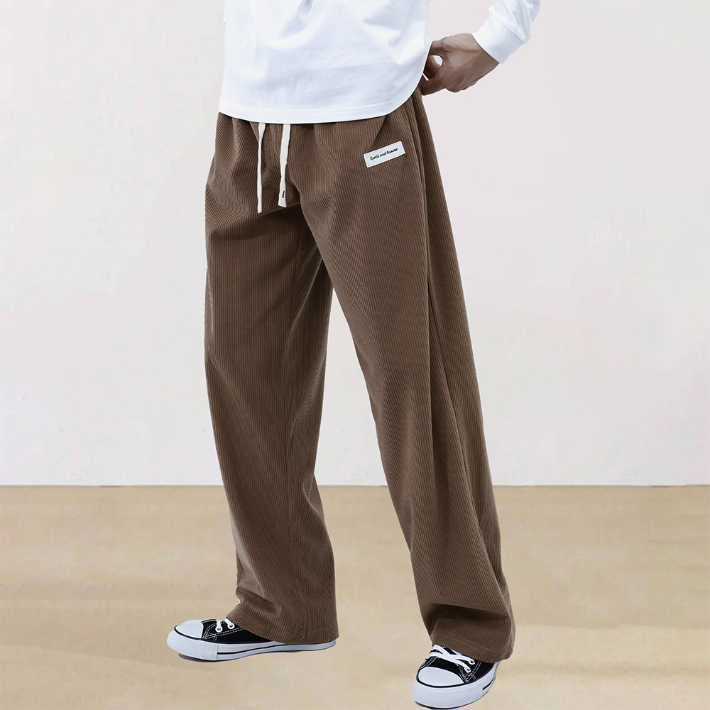 Men's corduroy elastic waist wide-leg trousers