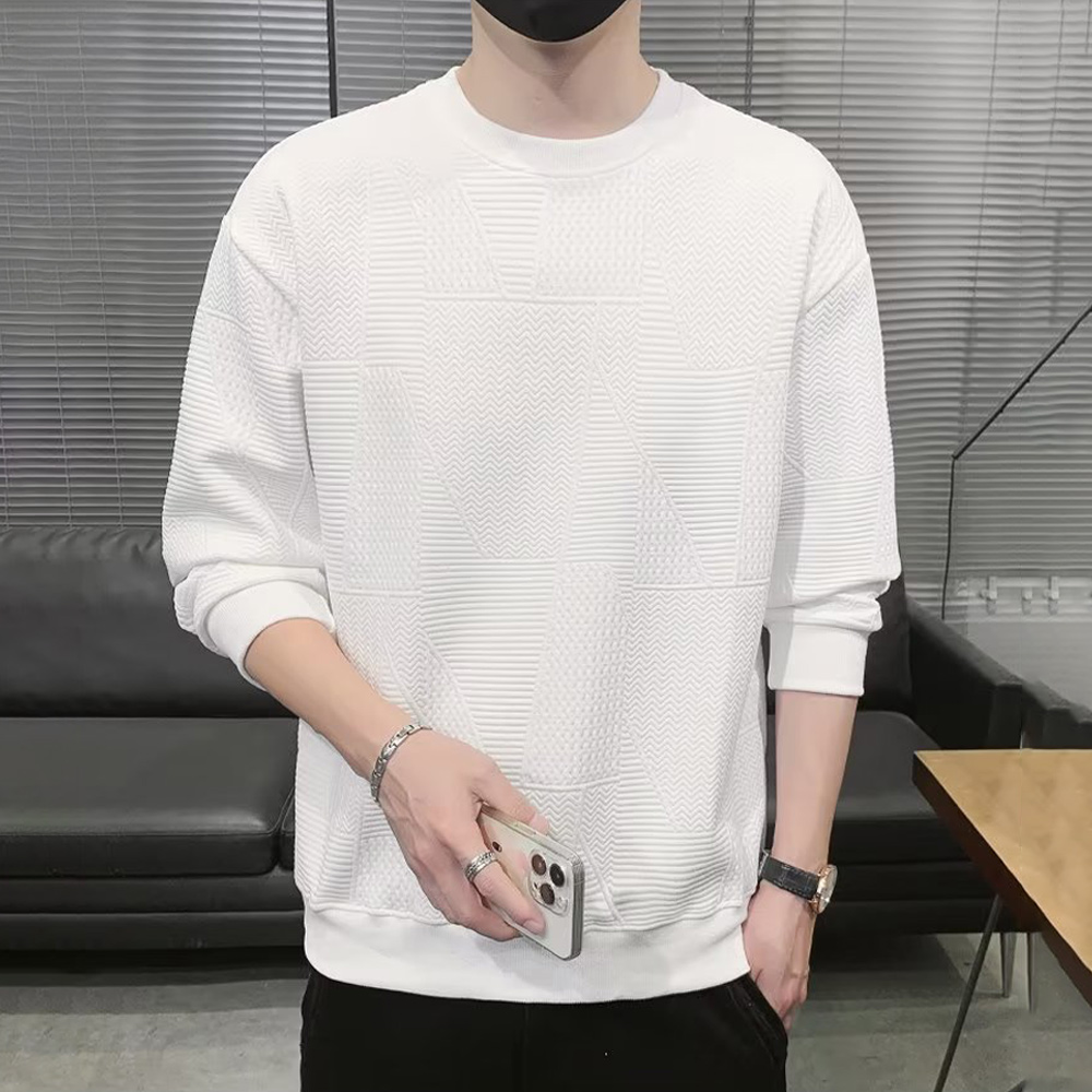 Men's jacquard round neck solid color sweatshirt