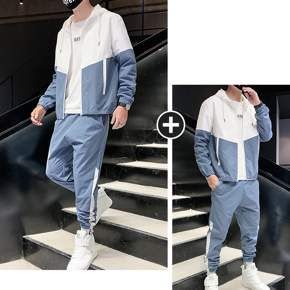 Men's autumn running leisure new fashion color matching sports suit