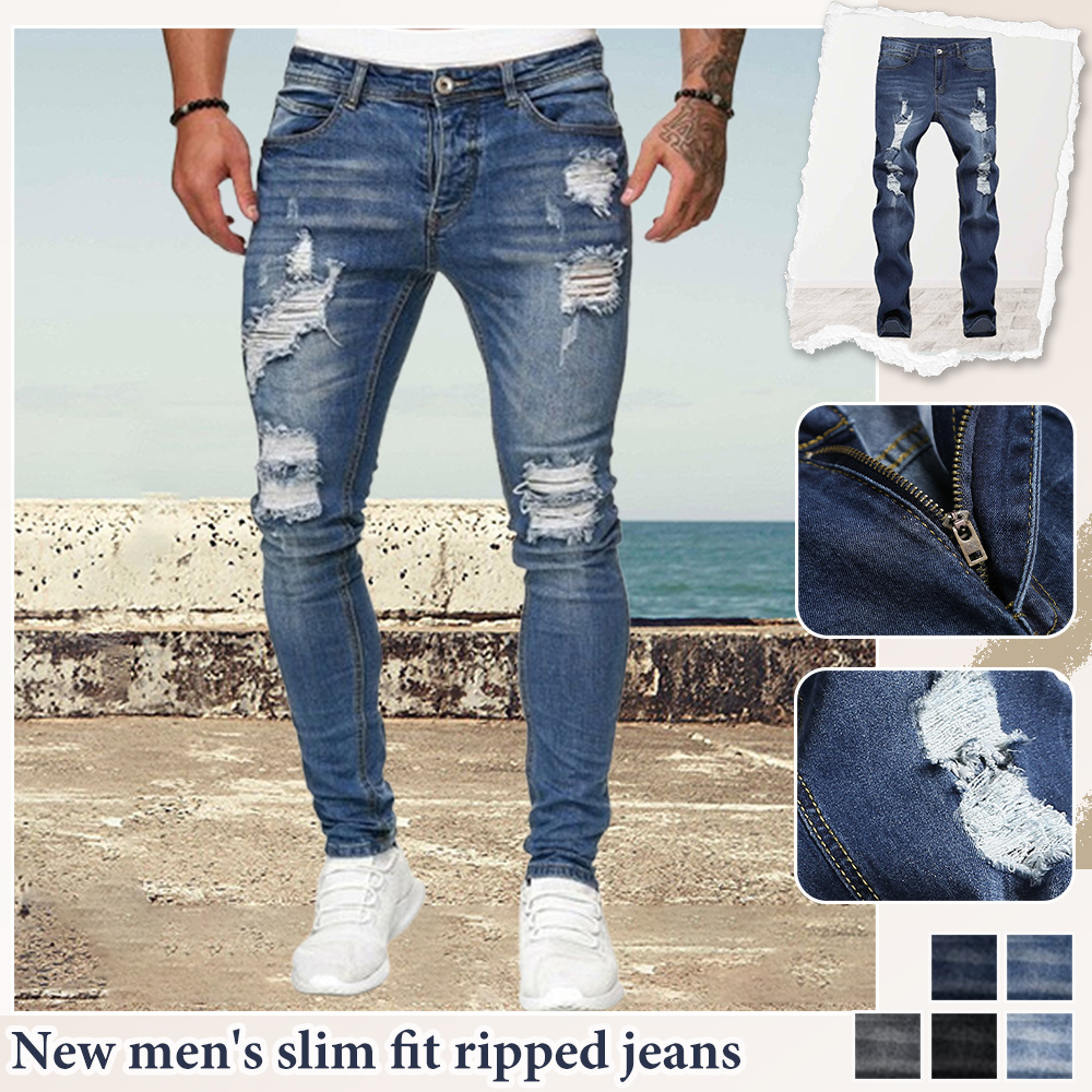Men's slim casual ripped jeans