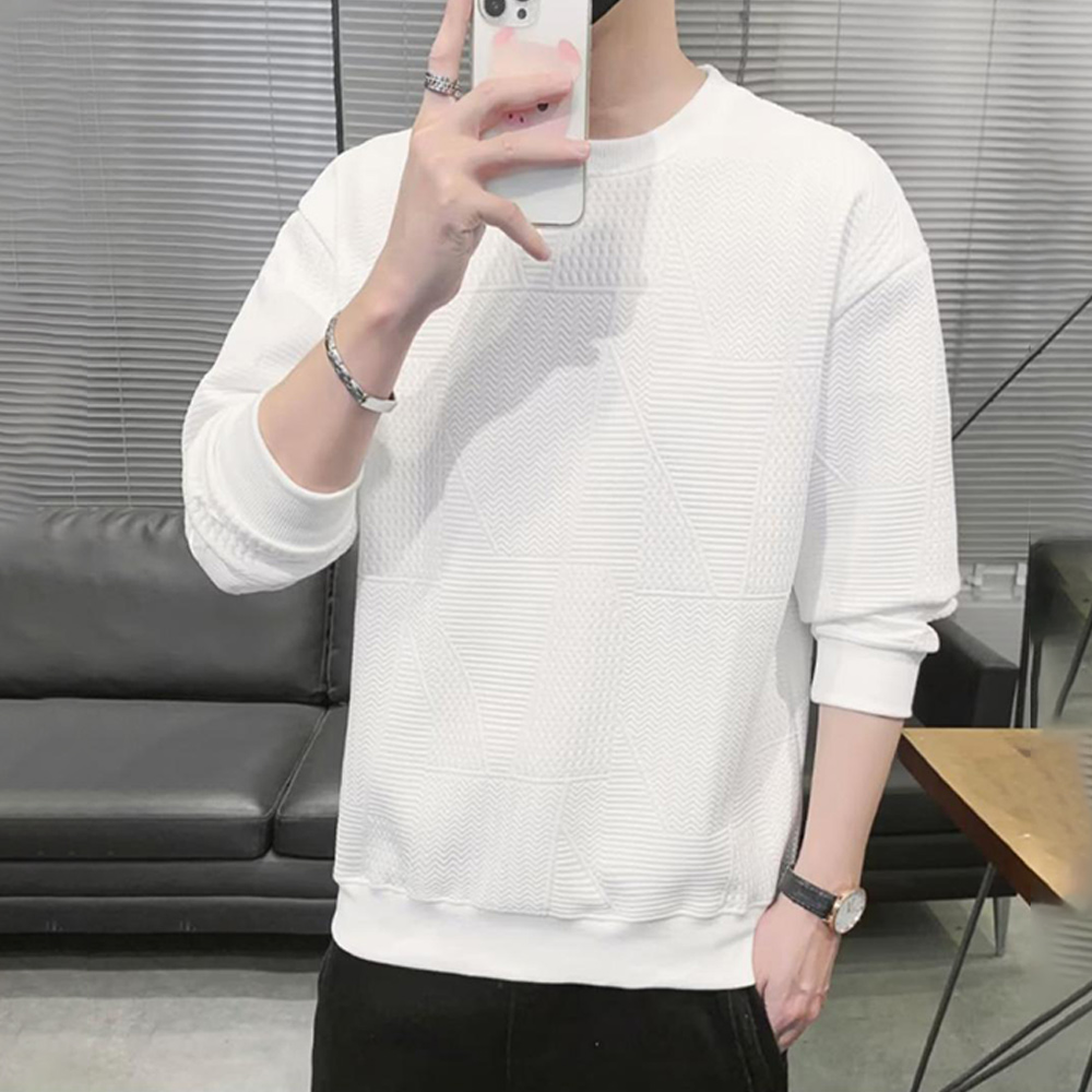 Men's jacquard round neck solid color sweatshirt