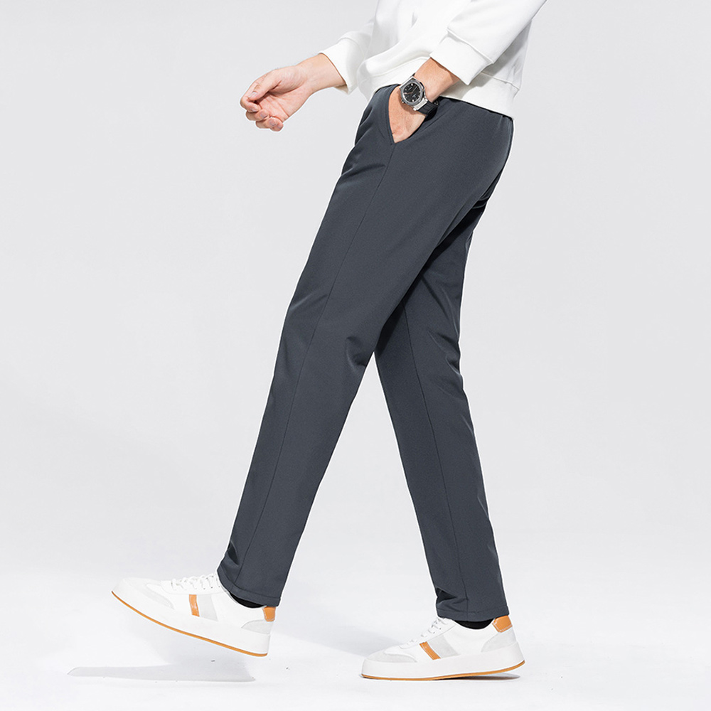 Winter Men's Warm Straight Casual Solid Color Down Pants