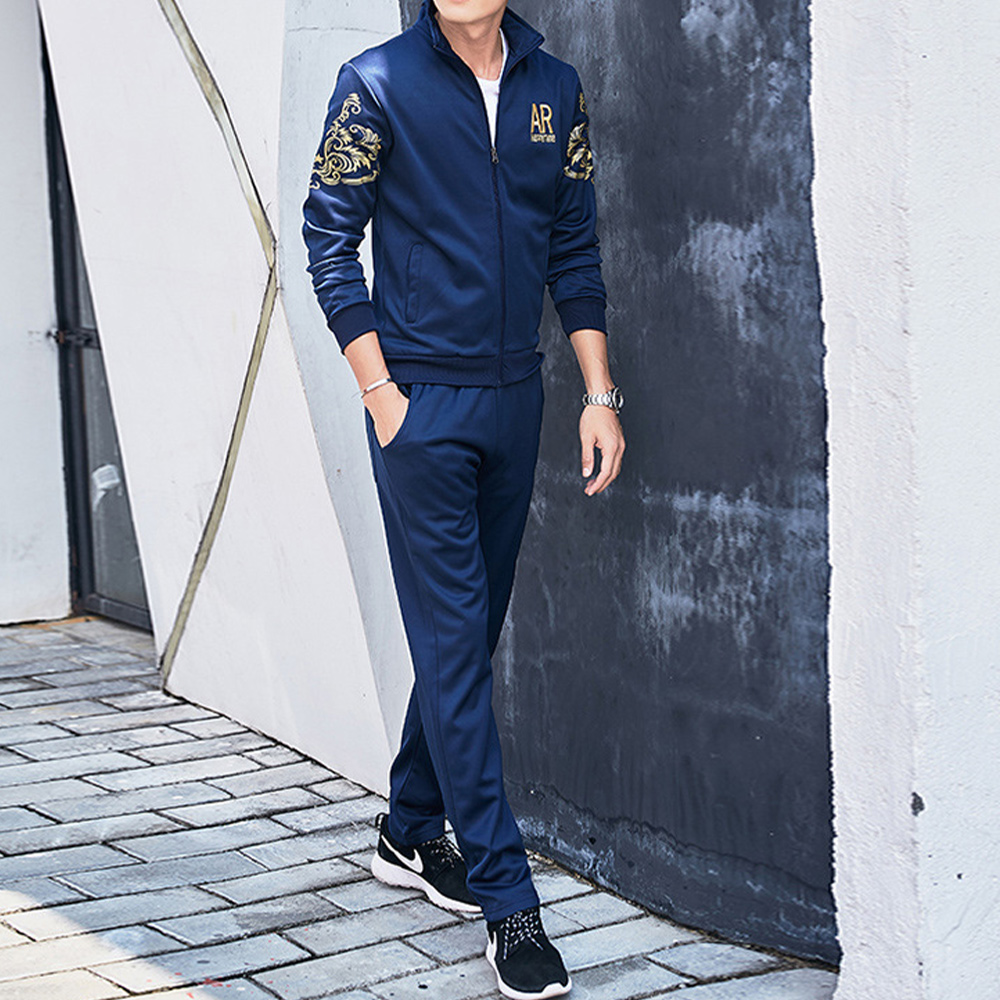 New men's casual stand-up collar baseball jacket long-sleeved trousers suit for spring and autumn