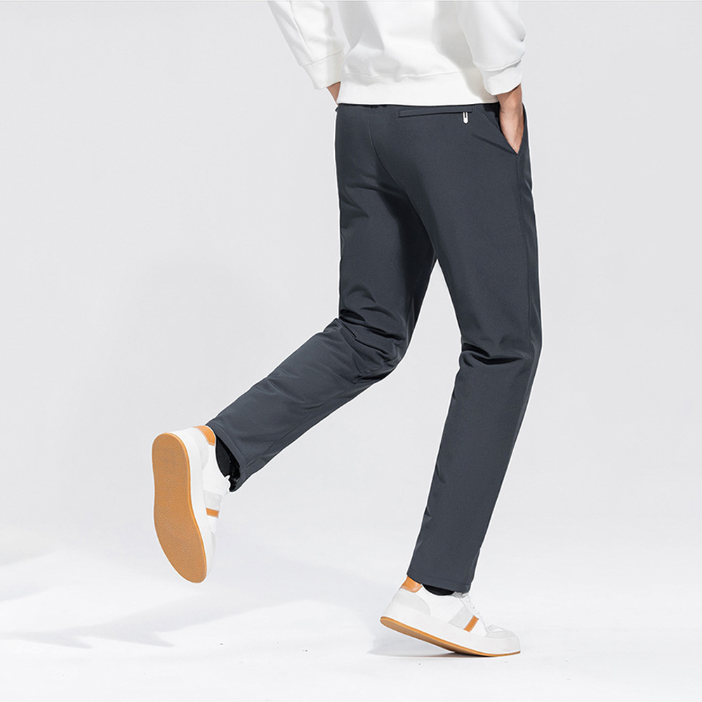 Winter Men's Warm Straight Casual Solid Color Down Pants