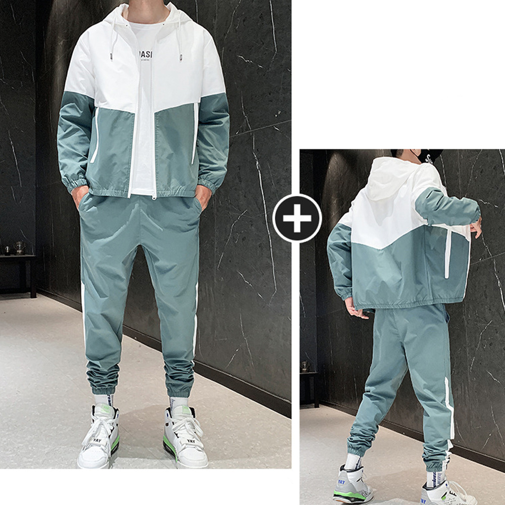 Men's autumn running leisure new fashion color matching sports suit