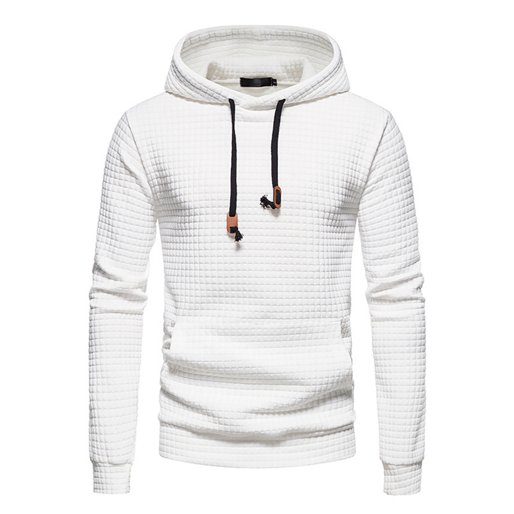 Men's Waffle Pattern Solid Hoodie Casual Pullover Sweatshirt