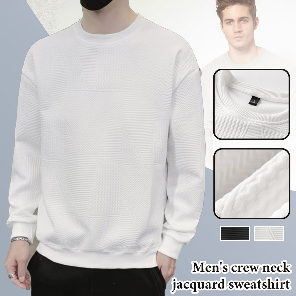 Men's jacquard round neck solid color sweatshirt