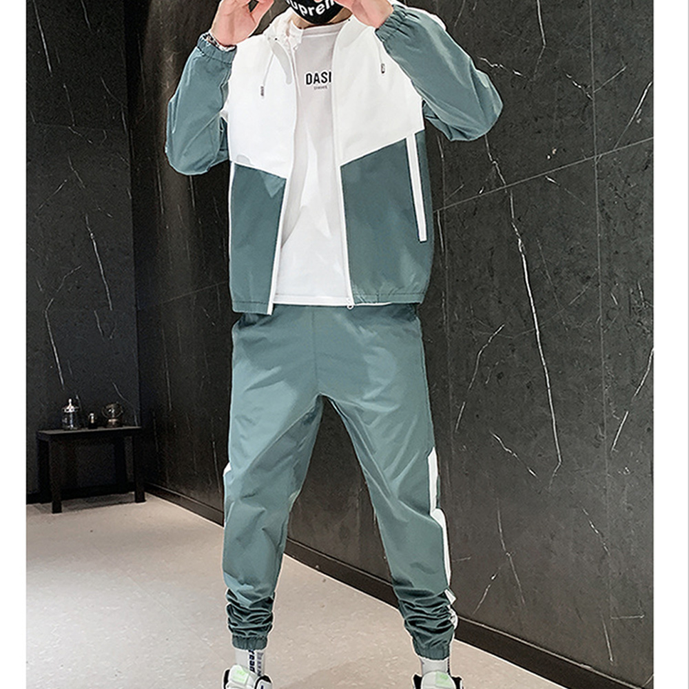 Men's autumn running leisure new fashion color matching sports suit