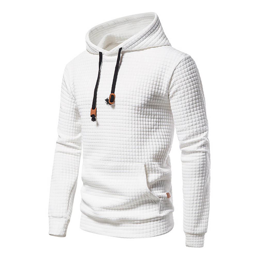 Men's Waffle Pattern Solid Hoodie Casual Pullover Sweatshirt