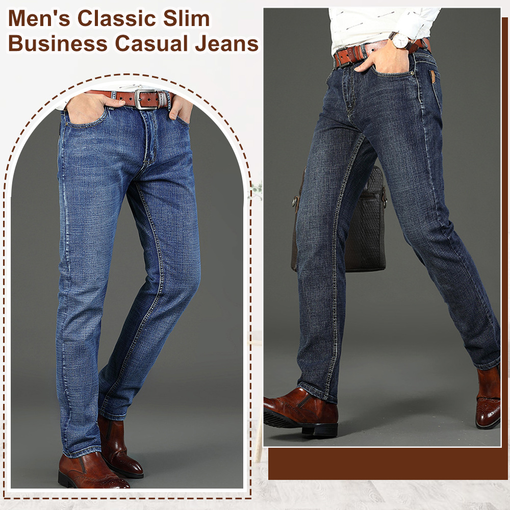Men's classic slim fit high quality stretch straight business casual jeans
