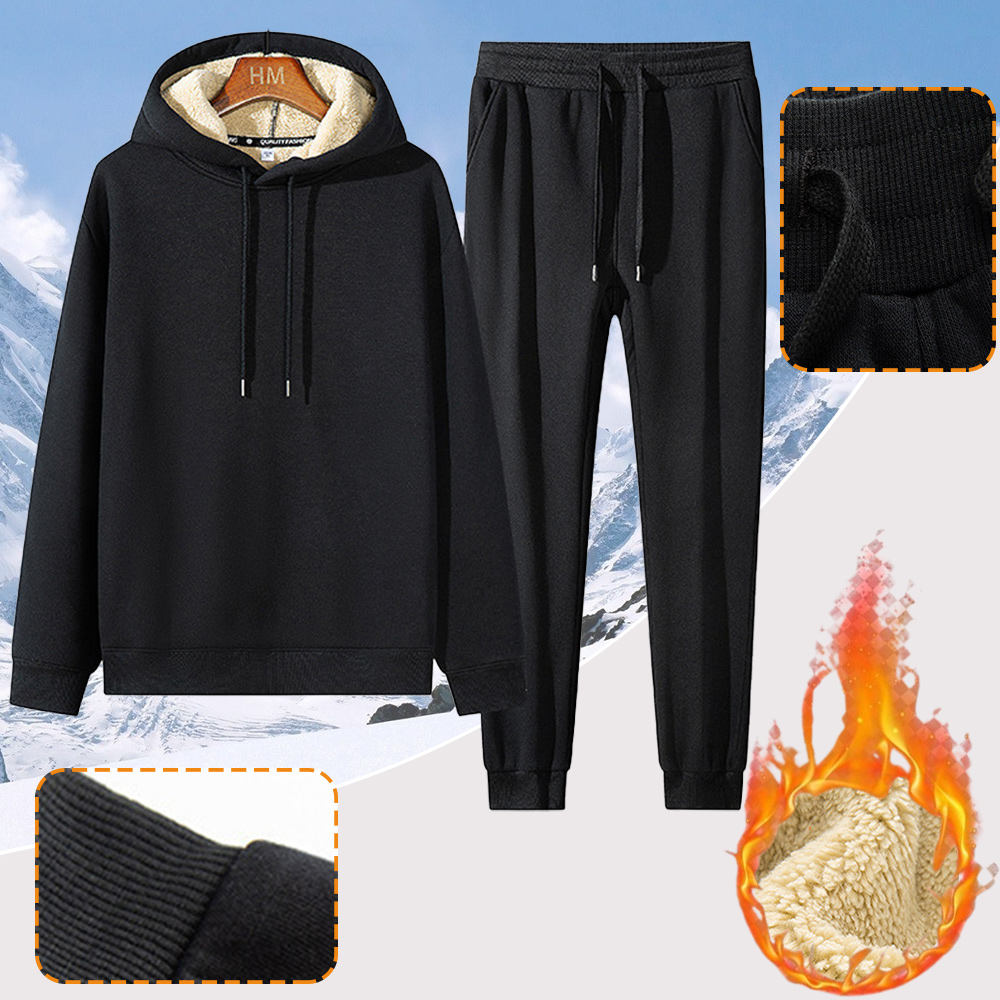 New winter velvet and thickened men's hooded sweatshirt trousers sports suit