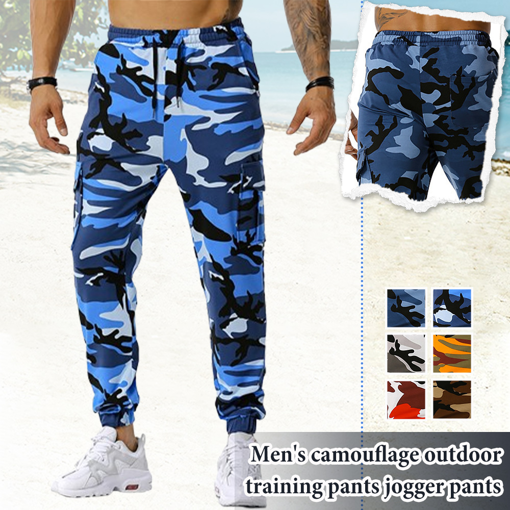 Men's new sports fitness drawstring camouflage jogger pants