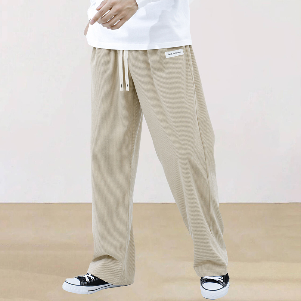 Men's corduroy elastic waist wide-leg trousers