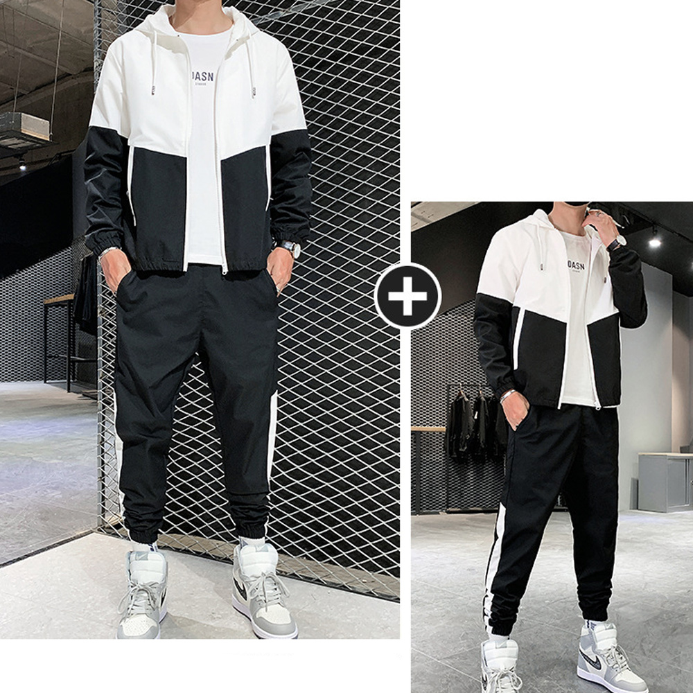 Men's autumn running leisure new fashion color matching sports suit