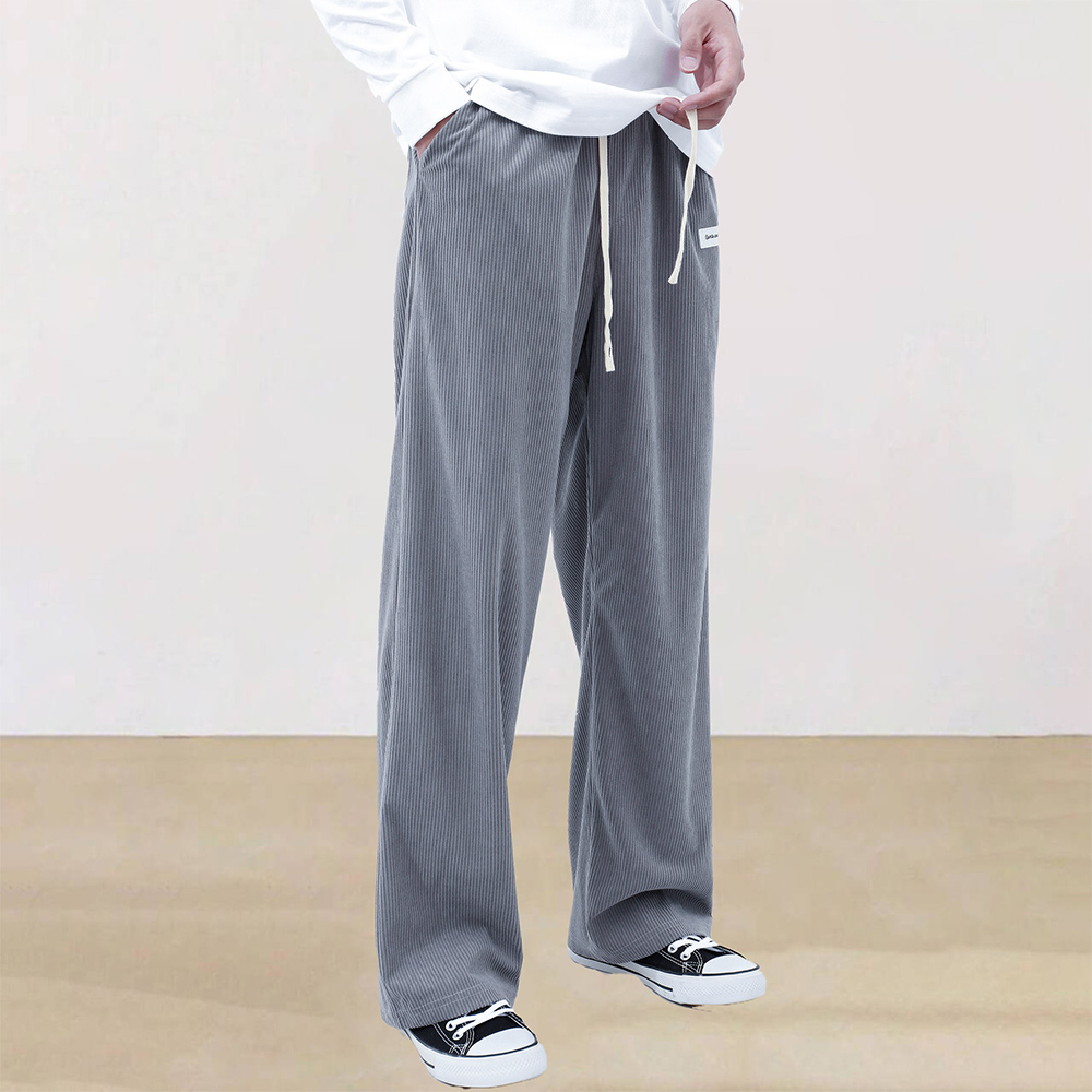 Men's corduroy elastic waist wide-leg trousers