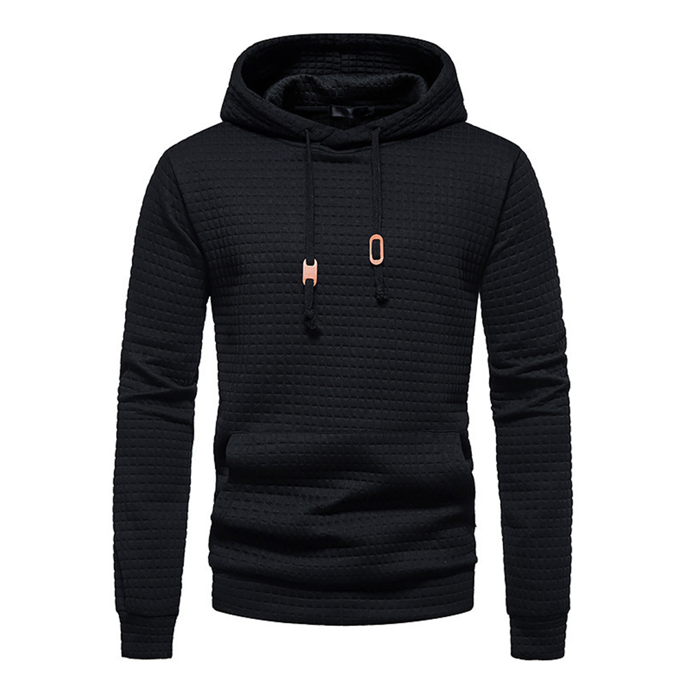 Men's Waffle Pattern Solid Hoodie Casual Pullover Sweatshirt