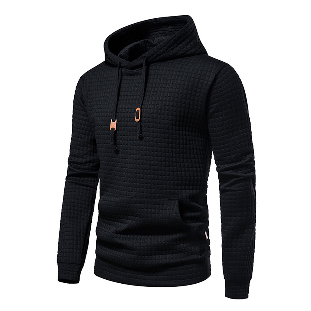 Men's Waffle Pattern Solid Hoodie Casual Pullover Sweatshirt
