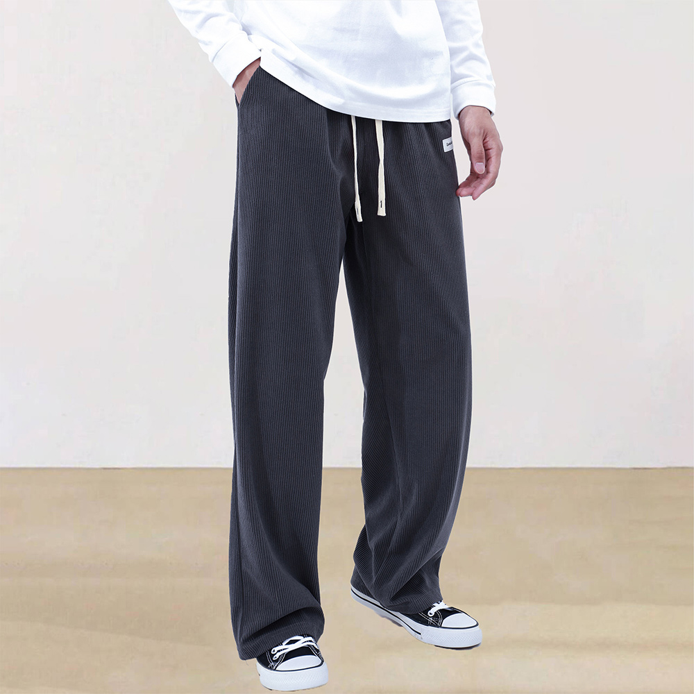 Men's corduroy elastic waist wide-leg trousers